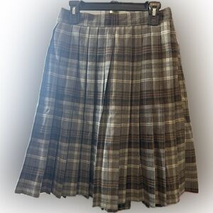 Plaid Pleated Skirt - Brown and Gray (sz S)